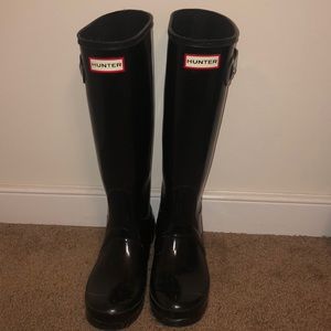 Tall Black Glossy Hunter Rain Boots